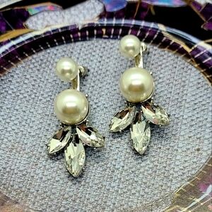 Vintage Style Pearl & Crystal Art Deco Silver Jacket Drop Earrings
